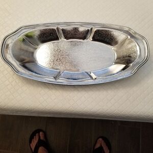 Silver Tone Serving Platter 13in X 6.5in catch all tray Design In Bottom